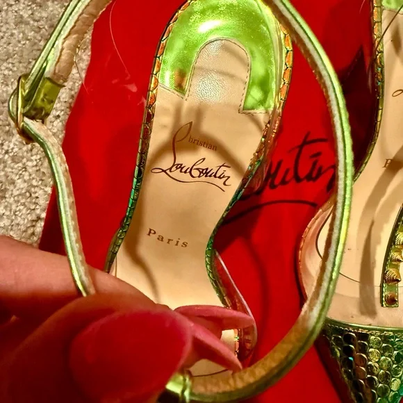 Christian Louboutin Green and Gold Heels with Metallic Accents - Picture 13 of 13